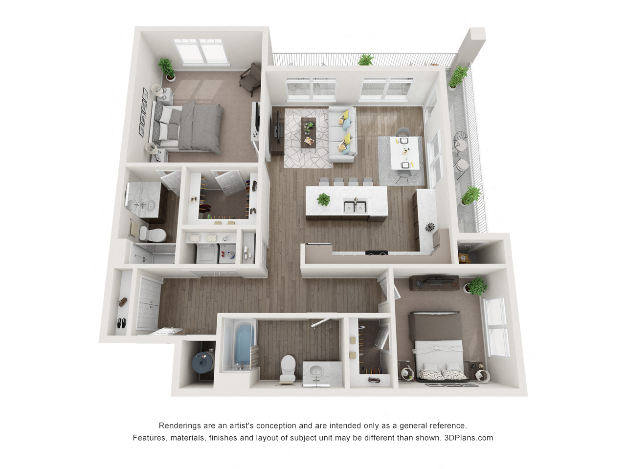 Floor plan for 2 beds, 2 baths, 1170 sqft